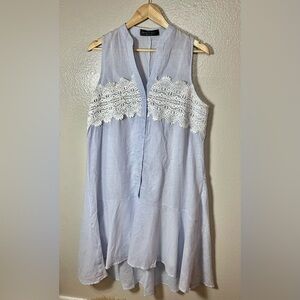 Kori America Boho Asymmetrical Dress L Blue White Stripe